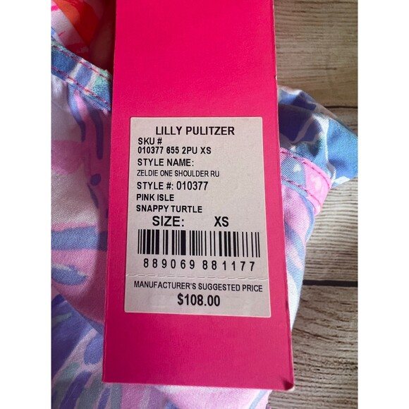 NWT Lilly Pulitzer Zeldie One Shoulder Ruffle Top Pink Isle Snappy Turtle XS - Picture 3 of 8